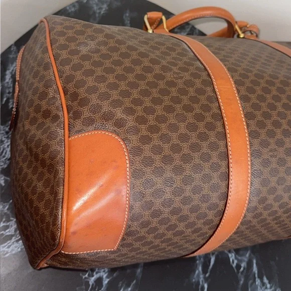 CELINE Macadam Pattern BostonTravel Duffle Bag Leather PVC Brown +Lock AUTHENTIC - Picture 6 of 16